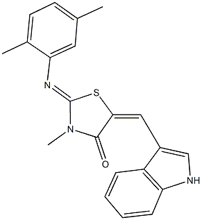 2-[(2,5-dimethylphenyl)imino]-5-(1H-indol-3-ylmethylene)-3-methyl-1,3-thiazolidin-4-one,491585-29-6,结构式