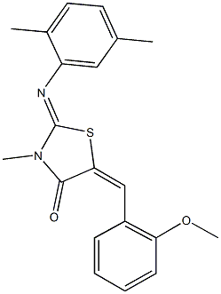 2-[(2,5-dimethylphenyl)imino]-5-(2-methoxybenzylidene)-3-methyl-1,3-thiazolidin-4-one,491585-33-2,结构式