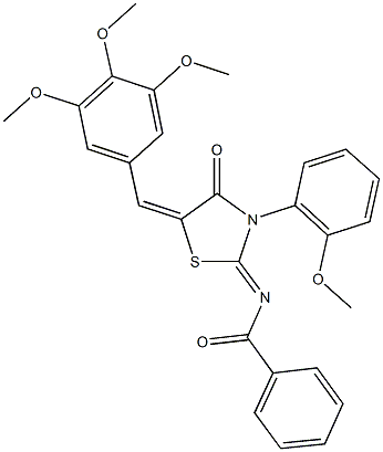 N-[3-(2-methoxyphenyl)-4-oxo-5-(3,4,5-trimethoxybenzylidene)-1,3-thiazolidin-2-ylidene]benzamide,491586-66-4,结构式