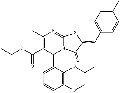 ethyl 5-(2-ethoxy-3-methoxyphenyl)-7-methyl-2-(4-methylbenzylidene)-3-oxo-2,3-dihydro-5H-[1,3]thiazolo[3,2-a]pyrimidine-6-carboxylate Struktur