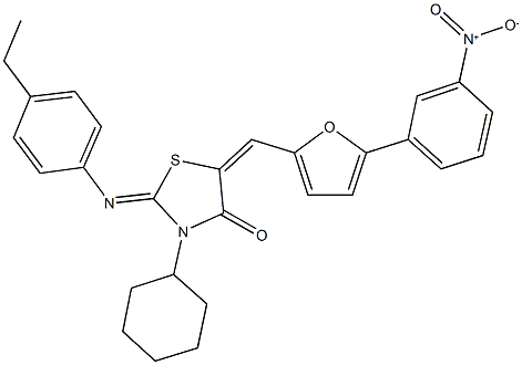 491586-76-6 3-cyclohexyl-2-[(4-ethylphenyl)imino]-5-[(5-{3-nitrophenyl}-2-furyl)methylene]-1,3-thiazolidin-4-one