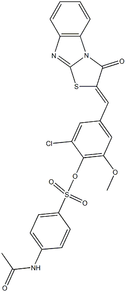 2-chloro-6-methoxy-4-[(3-oxo[1,3]thiazolo[3,2-a]benzimidazol-2(3H)-ylidene)methyl]phenyl 4-(acetylamino)benzenesulfonate,491587-00-9,结构式