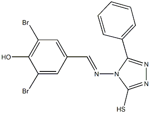 2,6-dibromo-4-{[(3-phenyl-5-sulfanyl-4H-1,2,4-triazol-4-yl)imino]methyl}phenol 结构式