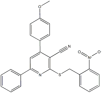 2-({2-nitrobenzyl}sulfanyl)-4-(4-methoxyphenyl)-6-phenylnicotinonitrile Struktur
