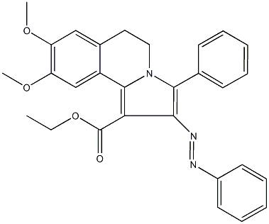 ethyl 8,9-dimethoxy-3-phenyl-2-(phenyldiazenyl)-5,6-dihydropyrrolo[2,1-a]isoquinoline-1-carboxylate Struktur