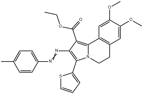 ethyl 8,9-dimethoxy-2-[(4-methylphenyl)diazenyl]-3-(2-thienyl)-5,6-dihydropyrrolo[2,1-a]isoquinoline-1-carboxylate 化学構造式