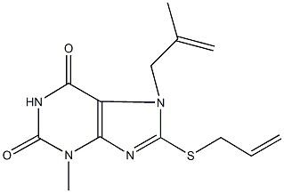 8-(allylsulfanyl)-3-methyl-7-(2-methylprop-2-enyl)-3,7-dihydro-1H-purine-2,6-dione 化学構造式