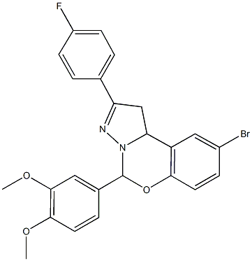 5-[3,4-bis(methyloxy)phenyl]-9-bromo-2-(4-fluorophenyl)-1,10b-dihydropyrazolo[1,5-c][1,3]benzoxazine,491615-82-8,结构式