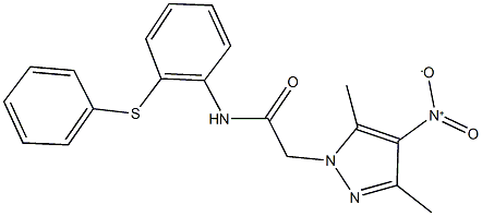 2-{4-nitro-3,5-dimethyl-1H-pyrazol-1-yl}-N-[2-(phenylsulfanyl)phenyl]acetamide 化学構造式