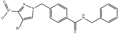 N-benzyl-4-({4-bromo-3-nitro-1H-pyrazol-1-yl}methyl)benzamide Structure