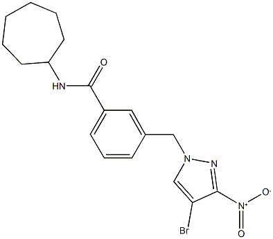 3-({4-bromo-3-nitro-1H-pyrazol-1-yl}methyl)-N-cycloheptylbenzamide 结构式
