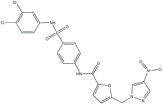 N-{4-[(3,4-dichloroanilino)sulfonyl]phenyl}-5-({4-nitro-1H-pyrazol-1-yl}methyl)-2-furamide Struktur