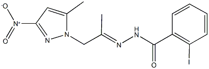 N'-(2-{3-nitro-5-methyl-1H-pyrazol-1-yl}-1-methylethylidene)-2-iodobenzohydrazide Struktur