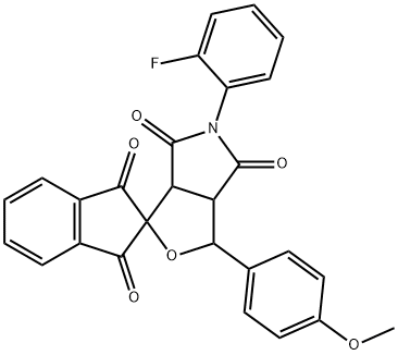 5-(2-fluorophenyl)-1-(4-methoxyphenyl)-3a,6a-dihydrosprio[1H-furo[3,4-c]pyrrole-3,2'-(1'H)-indene]-1',3',4,6(2'H,3H,5H)-tetrone 化学構造式