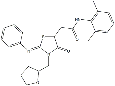 N-(2,6-dimethylphenyl)-2-[4-oxo-2-(phenylimino)-3-(tetrahydro-2-furanylmethyl)-1,3-thiazolidin-5-yl]acetamide 结构式