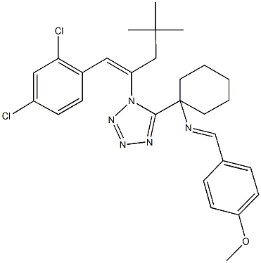 1-{1-[2-(2,4-dichlorophenyl)-1-neopentylvinyl]-1H-tetraazol-5-yl}-N-(4-methoxybenzylidene)cyclohexanamine Struktur