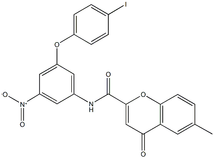 N-[3-nitro-5-(4-iodophenoxy)phenyl]-6-methyl-4-oxo-4H-chromene-2-carboxamide 化学構造式