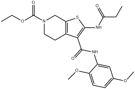 ethyl 3-[(2,5-dimethoxyanilino)carbonyl]-2-(propionylamino)-4,7-dihydrothieno[2,3-c]pyridine-6(5H)-carboxylate Struktur