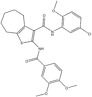 N-(5-chloro-2-methoxyphenyl)-2-[(3,4-dimethoxybenzoyl)amino]-5,6,7,8-tetrahydro-4H-cyclohepta[b]thiophene-3-carboxamide Struktur