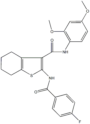 N-(2,4-dimethoxyphenyl)-2-[(4-fluorobenzoyl)amino]-4,5,6,7-tetrahydro-1-benzothiophene-3-carboxamide 化学構造式