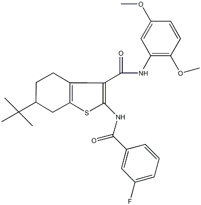 6-tert-butyl-N-(2,5-dimethoxyphenyl)-2-[(3-fluorobenzoyl)amino]-4,5,6,7-tetrahydro-1-benzothiophene-3-carboxamide,491869-77-3,结构式