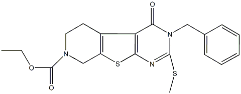 ethyl 3-benzyl-2-(methylsulfanyl)-4-oxo-3,5,6,8-tetrahydropyrido[4',3':4,5]thieno[2,3-d]pyrimidine-7(4H)-carboxylate Struktur