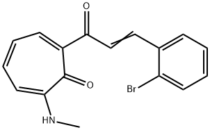 2-[3-(2-bromophenyl)acryloyl]-7-(methylamino)-2,4,6-cycloheptatrien-1-one Struktur