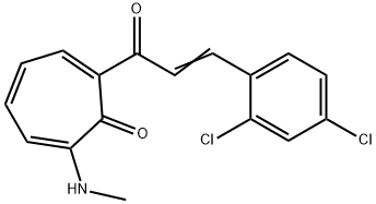 2-[3-(2,4-dichlorophenyl)acryloyl]-7-(methylamino)-2,4,6-cycloheptatrien-1-one Struktur