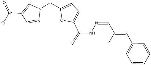 5-({4-nitro-1H-pyrazol-1-yl}methyl)-N'-(2-methyl-3-phenyl-2-propenylidene)-2-furohydrazide 化学構造式
