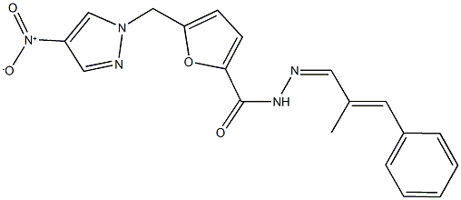 5-({4-nitro-1H-pyrazol-1-yl}methyl)-N'-(2-methyl-3-phenyl-2-propenylidene)-2-furohydrazide Structure