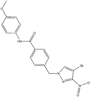 4-({4-bromo-3-nitro-1H-pyrazol-1-yl}methyl)-N-(4-methoxyphenyl)benzamide 化学構造式