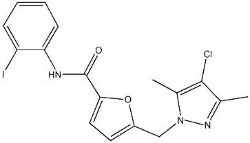 5-[(4-chloro-3,5-dimethyl-1H-pyrazol-1-yl)methyl]-N-(2-iodophenyl)-2-furamide Structure