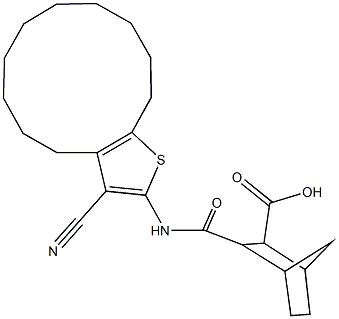 3-{[(3-cyano-4,5,6,7,8,9,10,11,12,13-decahydrocyclododeca[b]thien-2-yl)amino]carbonyl}bicyclo[2.2.1]heptane-2-carboxylic acid Struktur