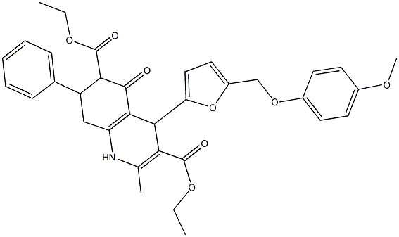 diethyl 4-{5-[(4-methoxyphenoxy)methyl]-2-furyl}-2-methyl-5-oxo-7-phenyl-1,4,5,6,7,8-hexahydro-3,6-quinolinedicarboxylate,492423-19-5,结构式