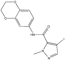 N-(2,3-dihydro-1,4-benzodioxin-6-yl)-4-iodo-1-methyl-1H-pyrazole-5-carboxamide 化学構造式