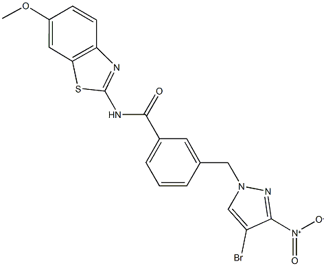 3-({4-bromo-3-nitro-1H-pyrazol-1-yl}methyl)-N-(6-methoxy-1,3-benzothiazol-2-yl)benzamide Structure