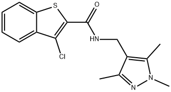 3-chloro-N-[(1,3,5-trimethyl-1H-pyrazol-4-yl)methyl]-1-benzothiophene-2-carboxamide,492424-33-6,结构式