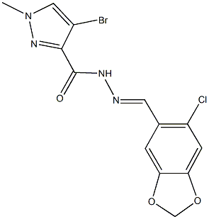 4-bromo-N'-[(6-chloro-1,3-benzodioxol-5-yl)methylene]-1-methyl-1H-pyrazole-3-carbohydrazide 结构式