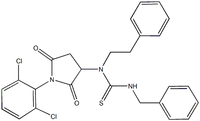 N'-benzyl-N-[1-(2,6-dichlorophenyl)-2,5-dioxo-3-pyrrolidinyl]-N-(2-phenylethyl)thiourea Struktur