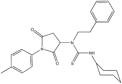 N'-cyclohexyl-N-[1-(4-methylphenyl)-2,5-dioxo-3-pyrrolidinyl]-N-(2-phenylethyl)thiourea Struktur