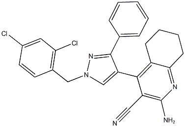 2-amino-4-[1-(2,4-dichlorobenzyl)-3-phenyl-1H-pyrazol-4-yl]-5,6,7,8-tetrahydro-3-quinolinecarbonitrile 结构式