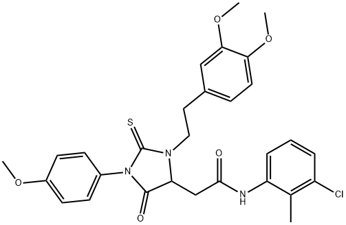 N-(3-chloro-2-methylphenyl)-2-[3-[2-(3,4-dimethoxyphenyl)ethyl]-1-(4-methoxyphenyl)-5-oxo-2-thioxo-4-imidazolidinyl]acetamide Structure