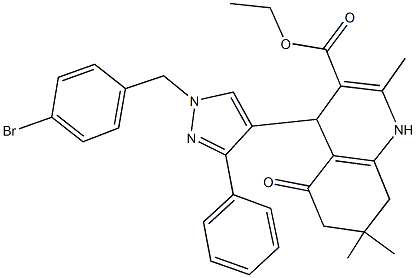 ethyl 4-[1-(4-bromobenzyl)-3-phenyl-1H-pyrazol-4-yl]-2,7,7-trimethyl-5-oxo-1,4,5,6,7,8-hexahydro-3-quinolinecarboxylate 化学構造式