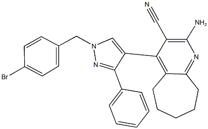 2-amino-4-[1-(4-bromobenzyl)-3-phenyl-1H-pyrazol-4-yl]-6,7,8,9-tetrahydro-5H-cyclohepta[b]pyridine-3-carbonitrile Structure