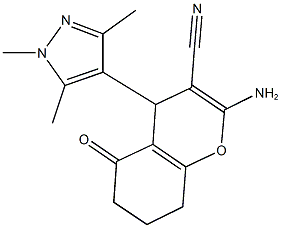 2-amino-5-oxo-4-(1,3,5-trimethyl-1H-pyrazol-4-yl)-5,6,7,8-tetrahydro-4H-chromene-3-carbonitrile Structure