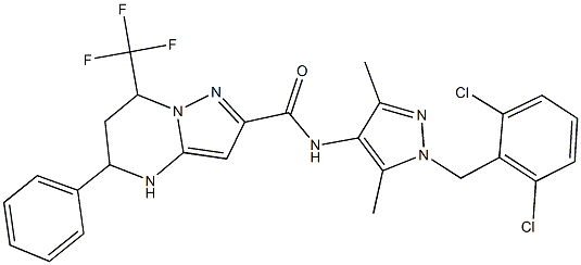N-[1-(2,6-dichlorobenzyl)-3,5-dimethyl-1H-pyrazol-4-yl]-5-phenyl-7-(trifluoromethyl)-4,5,6,7-tetrahydropyrazolo[1,5-a]pyrimidine-2-carboxamide,492427-31-3,结构式