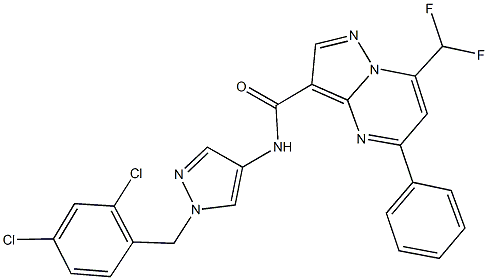 N-[1-(2,4-dichlorobenzyl)-1H-pyrazol-4-yl]-7-(difluoromethyl)-5-phenylpyrazolo[1,5-a]pyrimidine-3-carboxamide 化学構造式