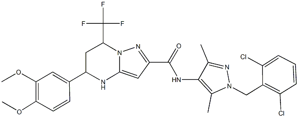 N-[1-(2,6-dichlorobenzyl)-3,5-dimethyl-1H-pyrazol-4-yl]-5-(3,4-dimethoxyphenyl)-7-(trifluoromethyl)-4,5,6,7-tetrahydropyrazolo[1,5-a]pyrimidine-2-carboxamide Structure