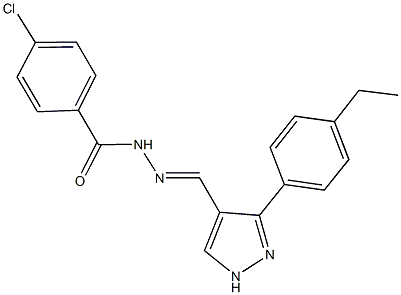 4-chloro-N'-{[3-(4-ethylphenyl)-1H-pyrazol-4-yl]methylene}benzohydrazide 结构式