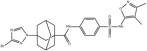 3-(3-bromo-1H-1,2,4-triazol-1-yl)-N-(4-{[(3,4-dimethyl-5-isoxazolyl)amino]sulfonyl}phenyl)-1-adamantanecarboxamide 化学構造式